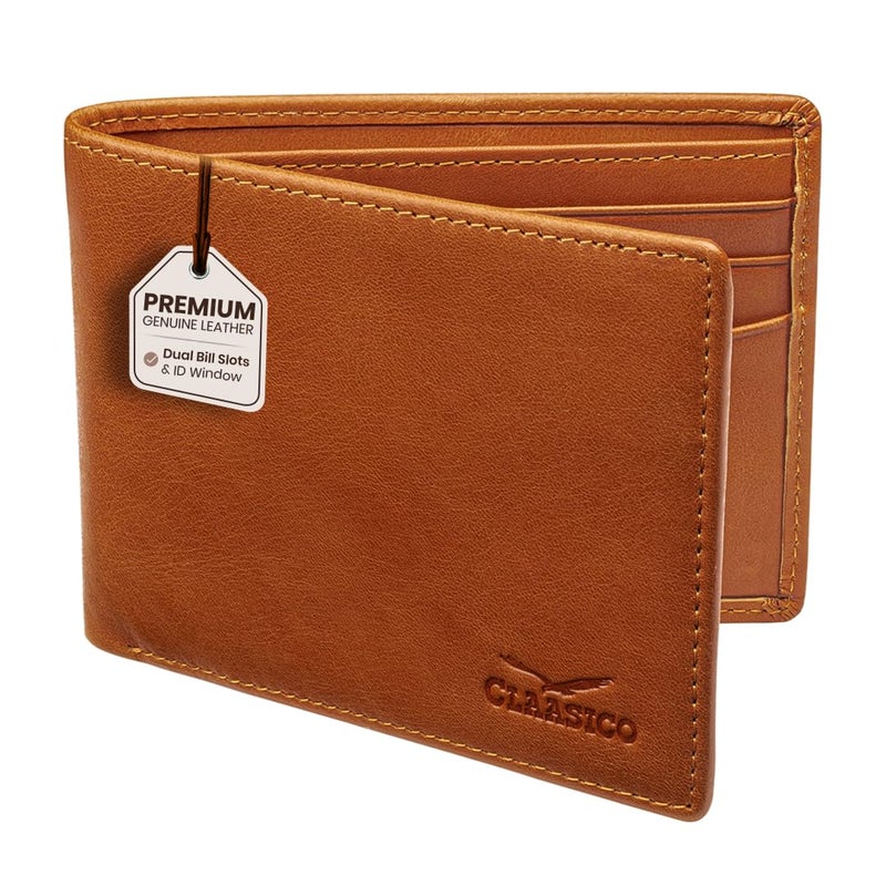 Claasico Menâ€™s Bifold Wallet for Men â€“ Genuine Leather RFID Wallet, Slim Billfold Cardholder w/ID Window â€“ Gift Box Included - Image 1
